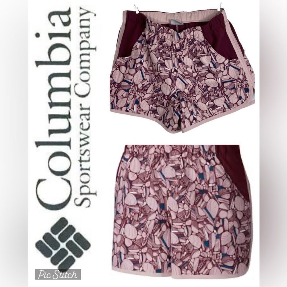 Columbia Wms Sz Sm Pink Maroon Sandy Trail Athletic Running Hiking Shorts